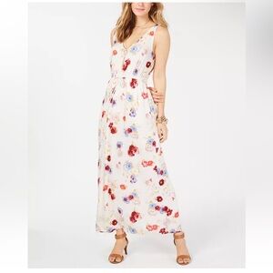NWT M Lucky Floral Blue Red Soft Lightweight Maxi Dress